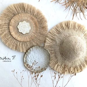 Composition murale bohème de 2 jujus 1 chapeau en fibres naturelles et corde NANDY