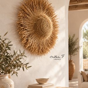 Chapeau décoratif bohème en raphia VISCA 64, Décoration murale artisanale – vue 2